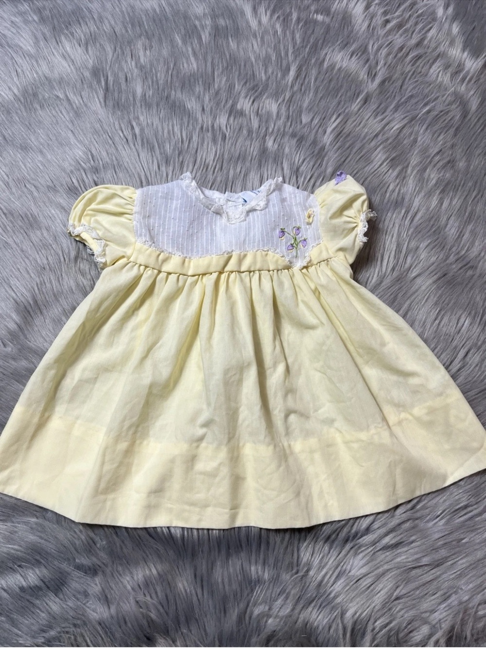 Vintage 60s Nannette Yellow White Floral Baby Girls Dress